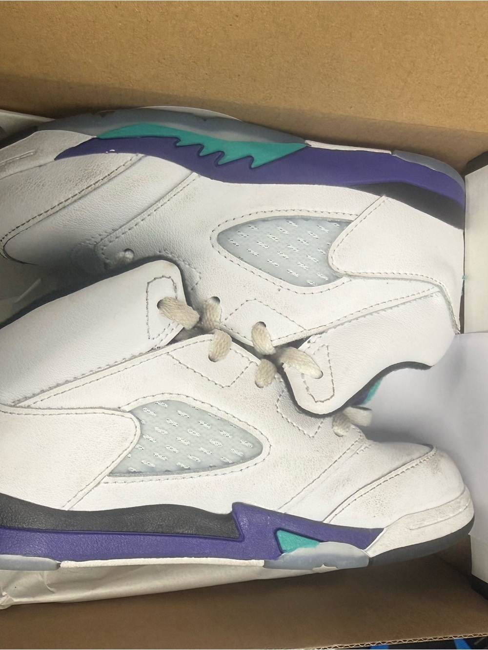 Jordan Kids White Sneakers with Purple & Teal Accents